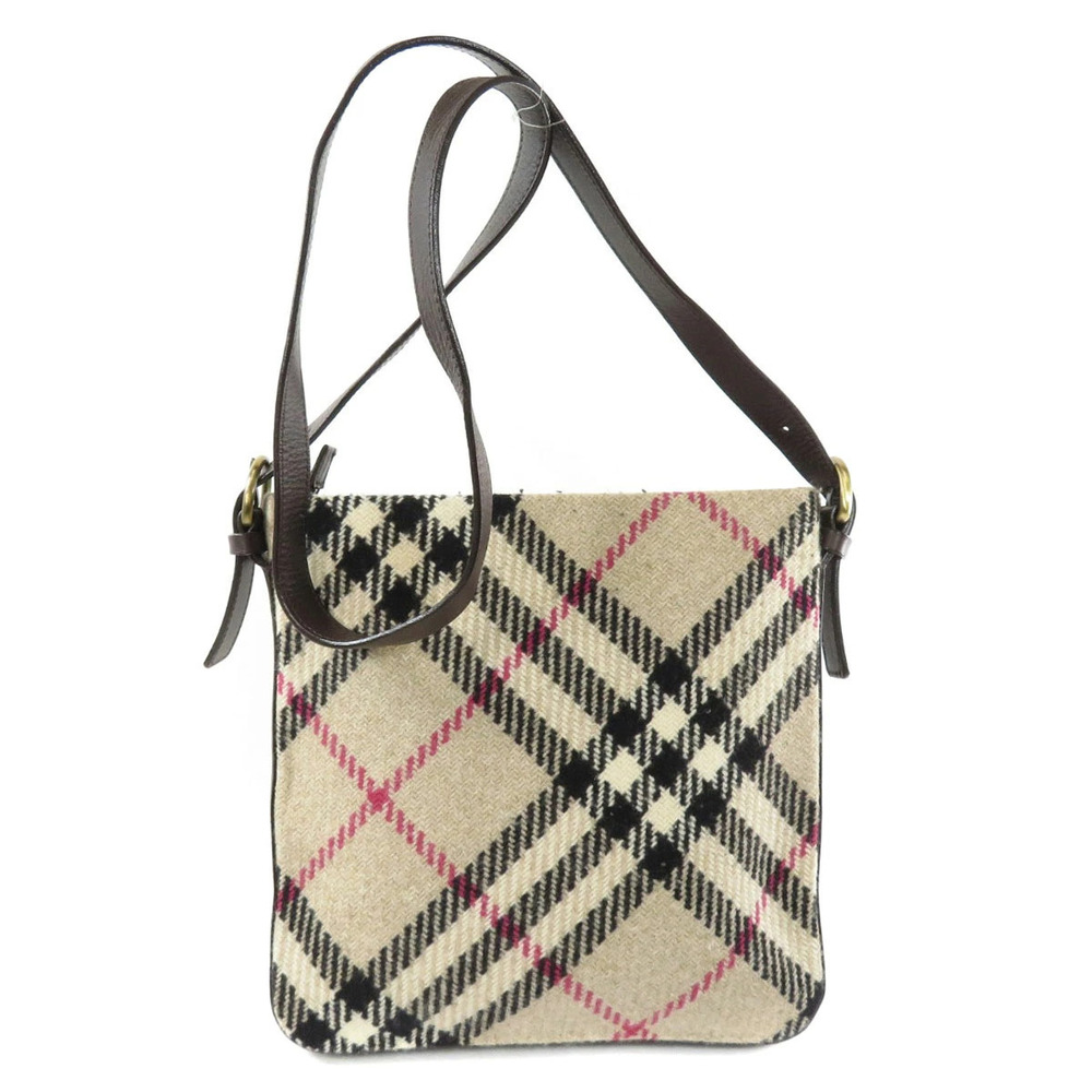 Burberry Bag Nova Wool Leather Check Shoulder Black